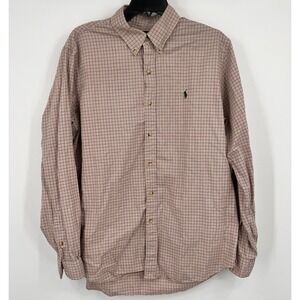 VTG Ralph Lauren Men Polo Classic Fit Long Sleeve Size L Plaid Brown Gray